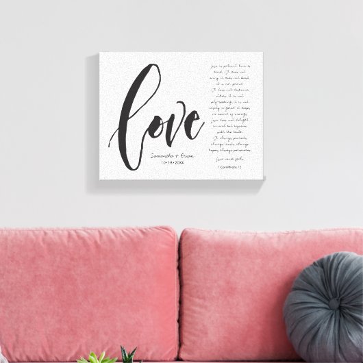 Liefde is geduldig, liefde is vriendelijk, modern canvas afdruk (Insitu (Woonkamer))
