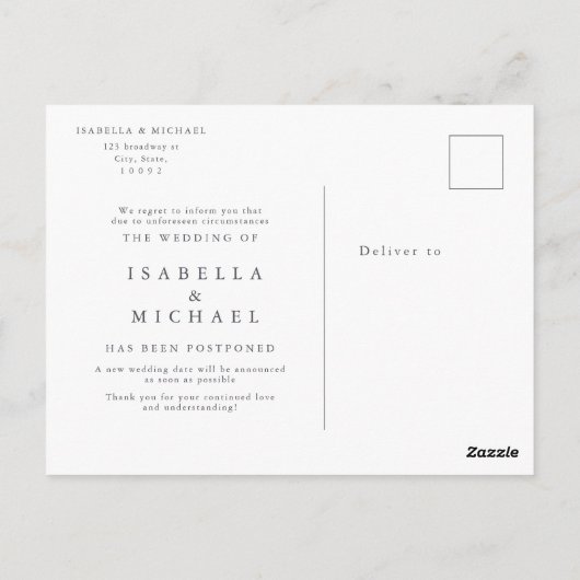 Liefde is geduldig minimalistisch huwelijksuitstel briefkaart (Achterkant)