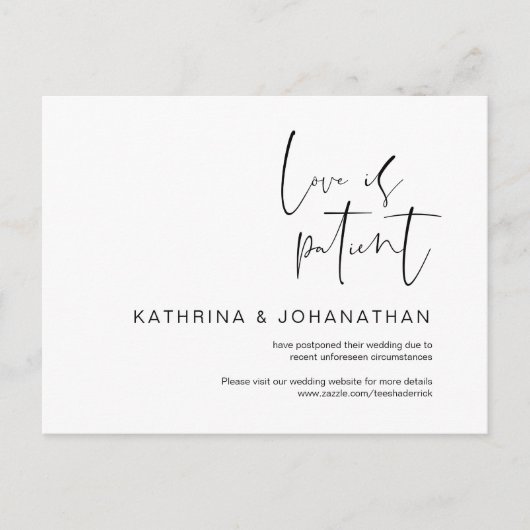 Liefde is geduldig, minimalistische weddenschap ui briefkaart (Voorkant)