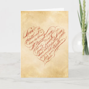 Liefde is Geduldig... Rode Calligrafische Hart Kaart