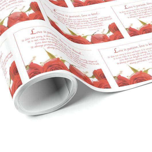 Liefde is Geduldig Rode Roos Cadeaupapier (Rol Hoek)