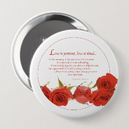 Liefde is Geduldig Rode Roos Ronde Button 4,0 Cm