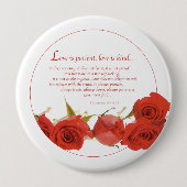 Liefde is Geduldig Rode Roos Ronde Button 4,0 Cm (Voorkant)