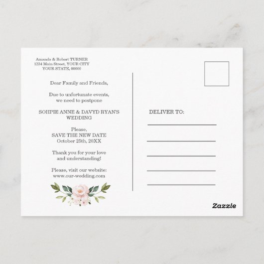 Liefde Is Geduldig Roze Bloemen Trouwdatum Verzet Briefkaart (Achterkant)