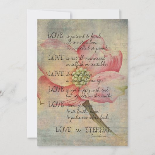 Liefde is geduldig roze dogwood bloemenbruiloft kaart (Achterkant)