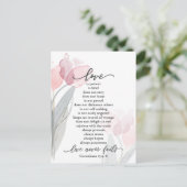 Liefde is Geduldig Roze Tulpen Bijbel Bruiloft Briefkaart (Staand voorkant)