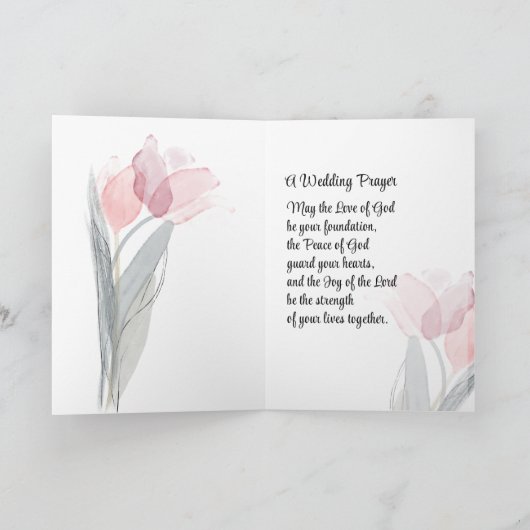 Liefde is Geduldig Roze Tulpen Bijbel Bruiloft Kaart (Binnen)