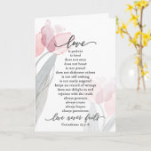 Liefde is Geduldig Roze Tulpen Bijbel Bruiloft Kaart (Gele Bloem)