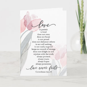 Liefde is Geduldig Roze Tulpen Bijbel Bruiloft Kaart