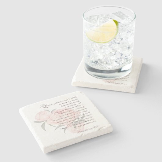 Liefde is geduldig – Schriftuurlijke zandsteen Ond Stenen Onderzetter (Zijkant)