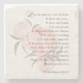 Liefde is geduldig – Schriftuurlijke zandsteen Ond Stenen Onderzetter (Voorkant)