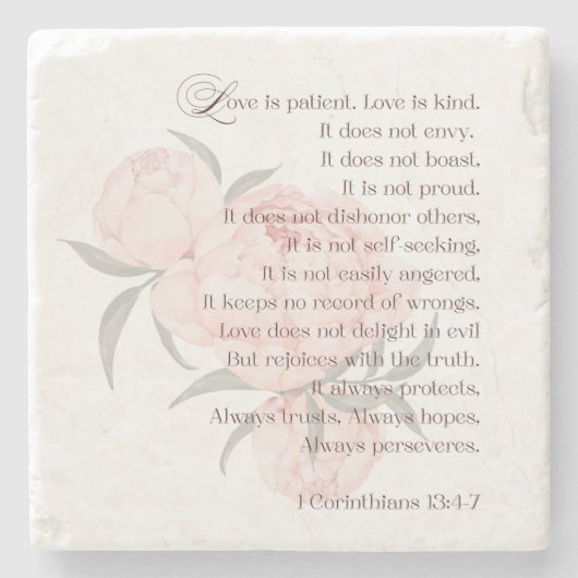 Liefde is geduldig – Schriftuurlijke zandsteen Ond Stenen Onderzetter (Voorkant)