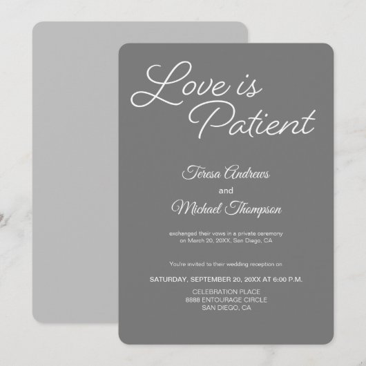 Liefde is Geduldig Trouwreceptie Kaart (Voorkant / Achterkant)