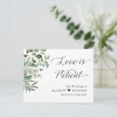 Liefde is Geduldig Uitgesteld Trouwfeest Chic Euca Briefkaart (Staand voorkant)