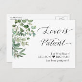 Liefde is Geduldig Uitgestelde Trouwdag Chic Eucal Briefkaart (Voorkant / Achterkant)