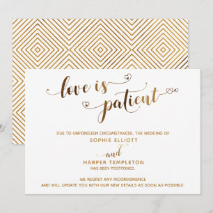 Liefde is Geduldig Uitgestelde Trouwdag Gouden Scr Kaart