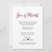 Liefde is Geduldig Uitgestelde Trouwkaart Aankondi Kaart (Achterkant)