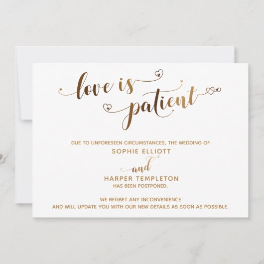 Liefde is Geduldig Uitgestelde Trouwkaart Goud Sch Kaart (Voorkant)