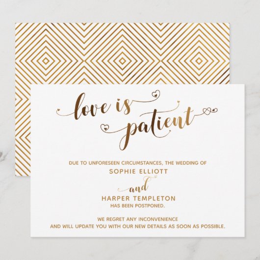Liefde is Geduldig Uitgestelde Trouwkaart met Goud Kaart (Voorkant / Achterkant)