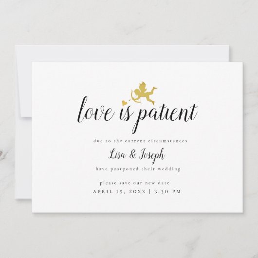 Liefde is Geduldig Uitstel Bericht Save The Date (Voorkant)