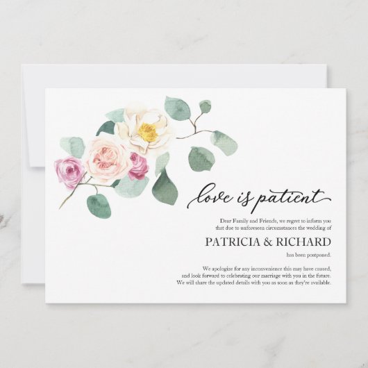 Liefde is geduldig uitstellen huwelijk eucalyptus kaart (Voorkant)