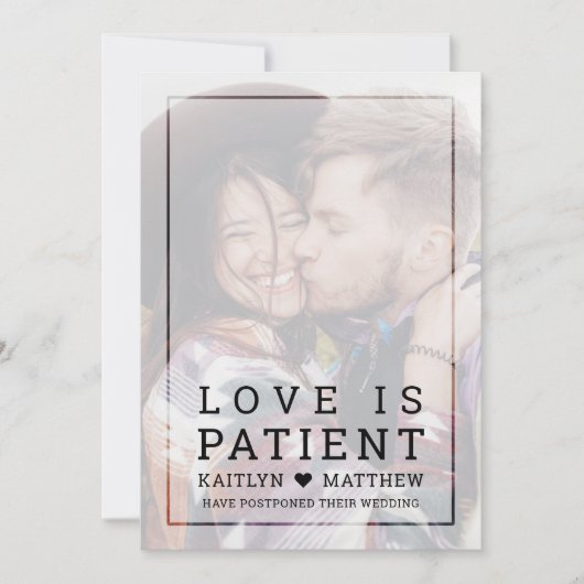 Liefde is Geduldig Vervagende Foto Minimalistische Save The Date (Voorkant)