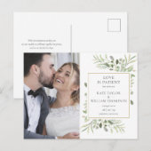 Liefde Is Geduldig Wegloop Huwelijksfoto Trouwen Aankondigingskaart (Voorkant / Achterkant)
