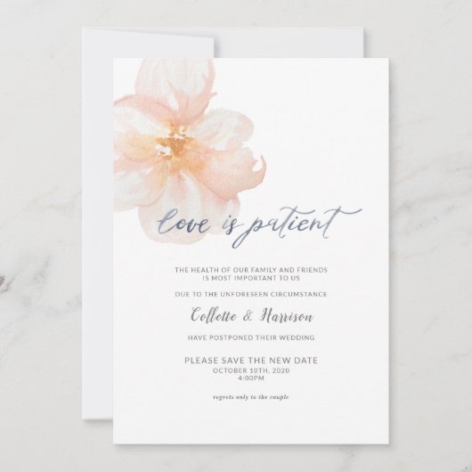 Liefde is Geduldig Wijzig de Datum Bloemen Uitnodi Kaart (Voorkant)