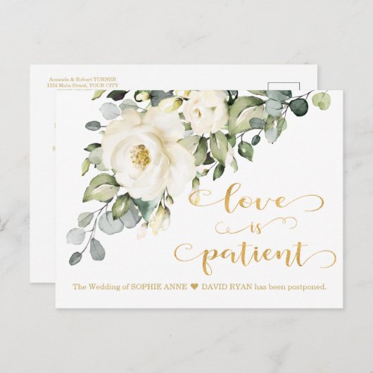 Liefde is geduldig Witte Bloemen Huwelijk uitgeste Briefkaart (Voorkant / Achterkant)