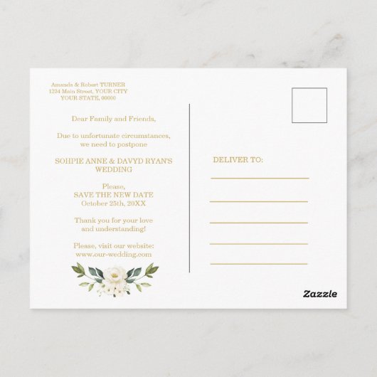 Liefde is geduldig Witte Bloemen Huwelijk uitgeste Briefkaart (Achterkant)