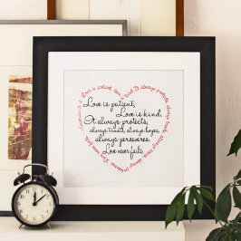 Liefde is Geduldig Woord Hart ongekaderd of ingeli Poster