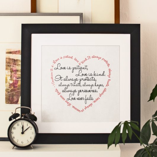 Liefde is Geduldig Woord Hart ongekaderd of ingeli Poster