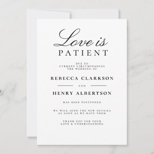Liefde is Geduldig Zwart & Wit Huwelijksaankondigi Kaart (Voorkant)