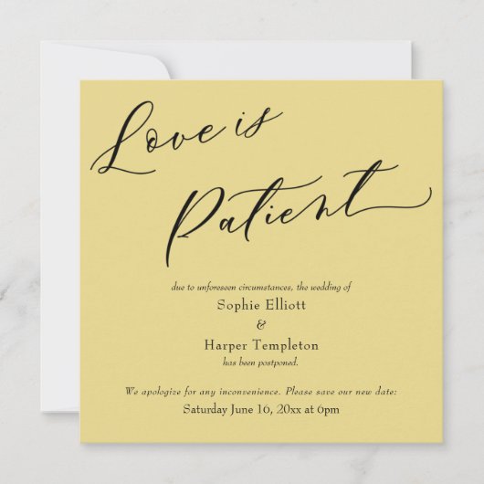 Liefde is geduldige custard uitgestelde bruiloft K Kaart (Voorkant)