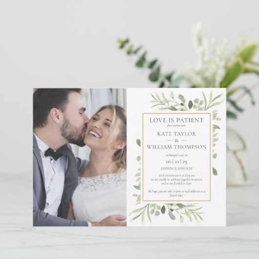 Liefde is Geduldige Elopement Trouw Aankondiging (Staand voorkant)