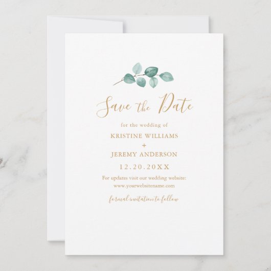Liefde is geduldige foto gouden script uitgesteld save the date (Achterkant)