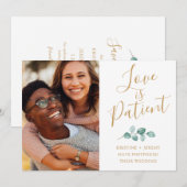 Liefde is geduldige foto gouden script uitgesteld save the date (Voorkant / Achterkant)