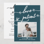 Liefde is geduldige kalligrafie uitgesteld huwelij save the date (Voorkant / Achterkant)