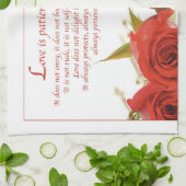 Liefde is Geduldige Rode Roos Theedoek (Gevouwen)