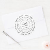 Liefde is geduldige zwart-witte ronde Sticker (Envelop)