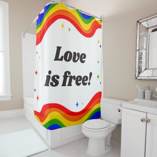 Liefde is gratis: Rainbow Pride Douchegordijn (In situ)