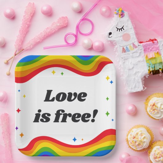 Liefde is gratis: Rainbow Pride Square Paper Borde Papieren Bordje (Feest)