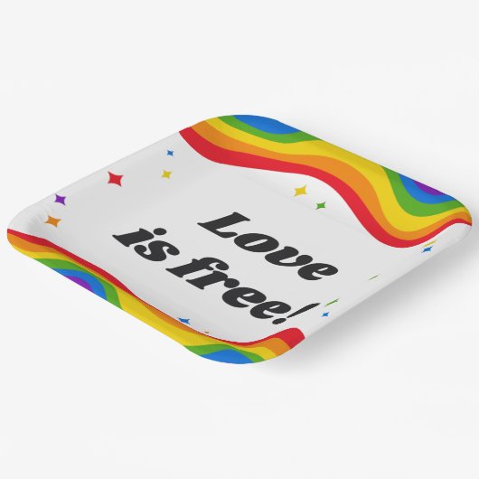 Liefde is gratis: Rainbow Pride Square Paper Borde Papieren Bordje (Gebogen)
