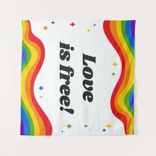 Liefde is gratis: Rainbow Pride Tapestry Wandkleed (Voorkant (horizontaal))
