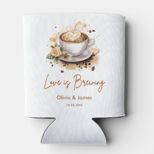 Liefde is het brouwen van bruine koffie bruiloft blikjeskoeler (Achterkant)