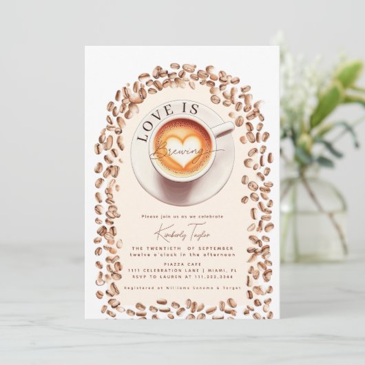 Liefde is het brouwen van Coffee Cup Heart Vrijgez Kaart (Staand voorkant)