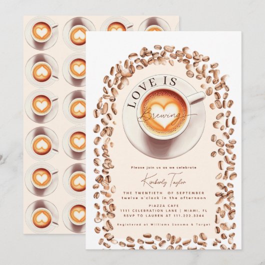 Liefde is het brouwen van Coffee Cup Heart Vrijgez Kaart (Voorkant / Achterkant)