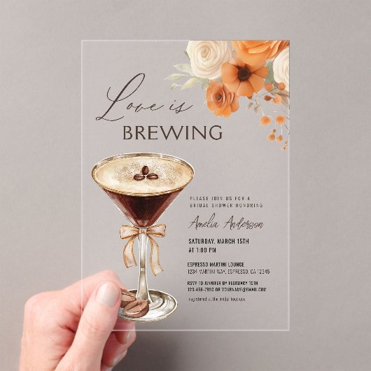 Liefde is het brouwen van Espresso Martini Vrijgez Acryl Uitnodigingen (Insitu (Draagbaar))