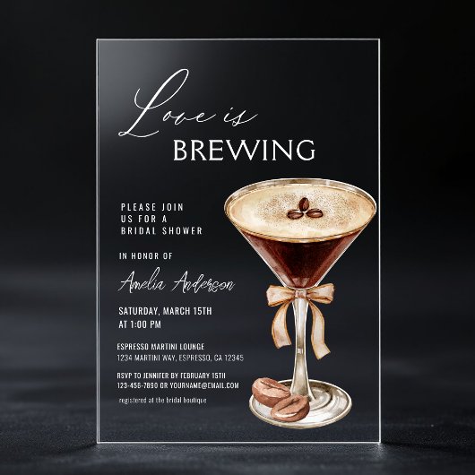 Liefde is het brouwen van Espresso Martini Vrijgez Acryl Uitnodigingen