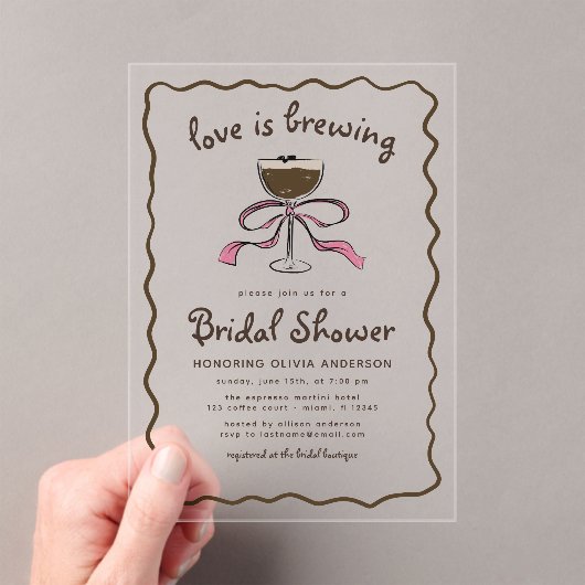 Liefde is het brouwen van Espresso Martini Vrijgez Acryl Uitnodigingen (Insitu (Draagbaar))